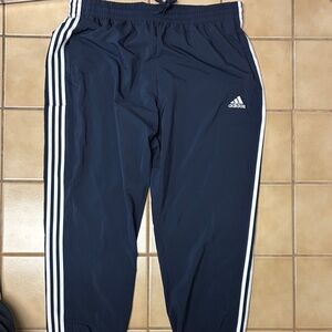 Adidas Men's Navy Joggers with White Stripes